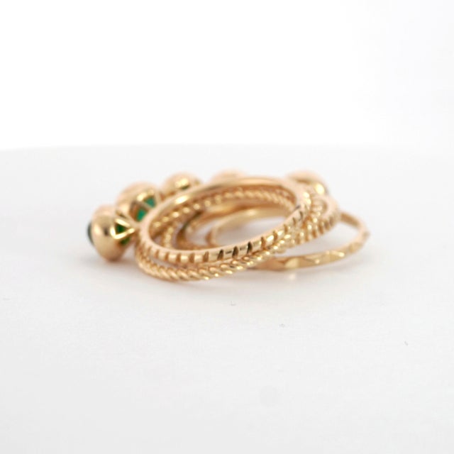 Five 14k Yellow Gold Rings With Cabochon-Cut Emeralds Size 6.5 For Sale - Image 9 of 14