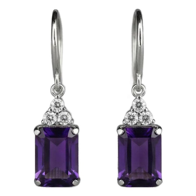 Minimalistic Amethyst Earrings, Silver, Gold, Pair For Sale