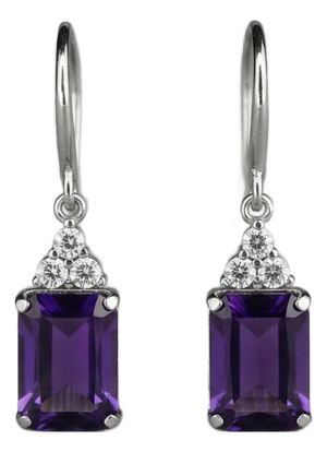 Minimalistic Amethyst Earrings, Silver, Gold, Pair