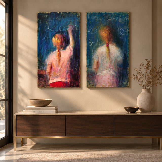 Blue Renato Criscuolo, Alla Lavagna and a Scuola, 2009, Oil on Canvas For Sale - Image 8 of 11
