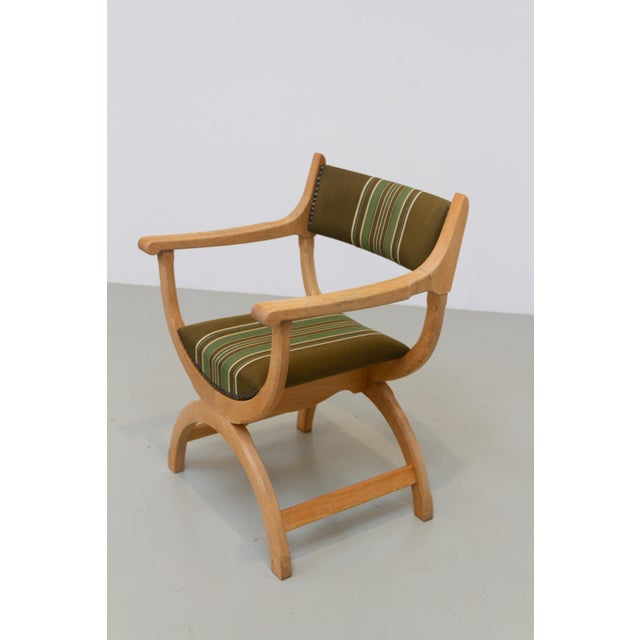 Danish Kurul Armchair in Oak and Striped Green Upholstery by Henning Kjærnulf, 1960s For Sale - Image 16 of 18