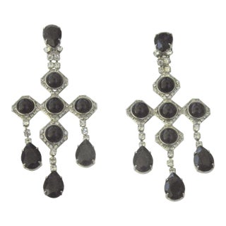1940s Onyx Diamente Sterling Chandelier Earrings - 2 Pieces For Sale