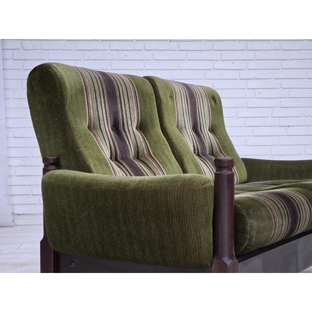 Green Vintage Scandinavian Two-Seater Sofa in Green Furniture Velour and Beech, 1970s For Sale - Image 8 of 18