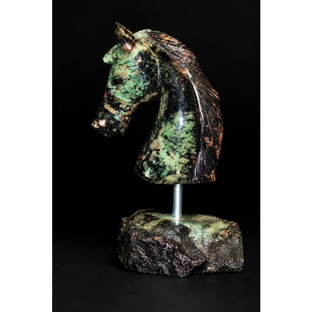 2010s Emerald Horse Bust Statue Hand Carved Gemstone Horse Sculpture 2 For Sale - Image 5 of 12