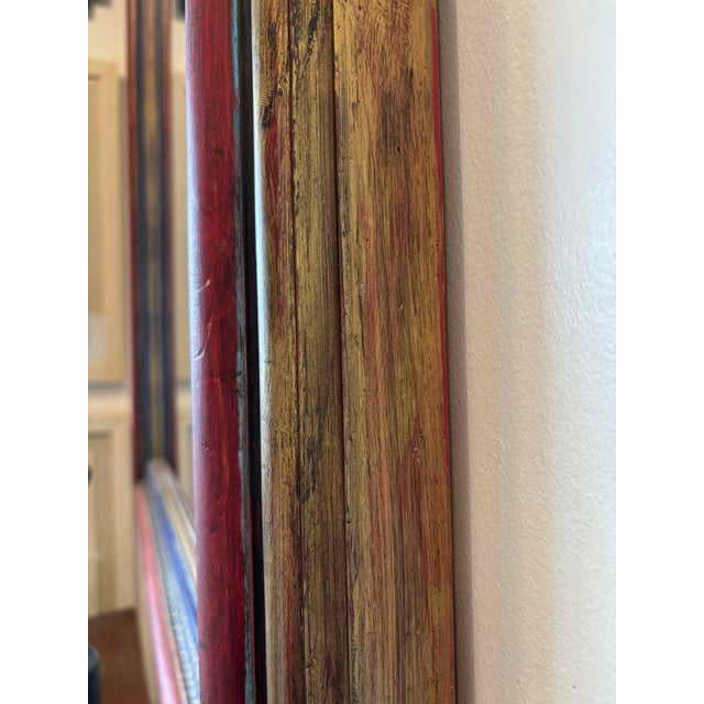 Traditional Hand-Painted Mirror With Red, Blue and Gold Decorative Frame For Sale - Image 3 of 5