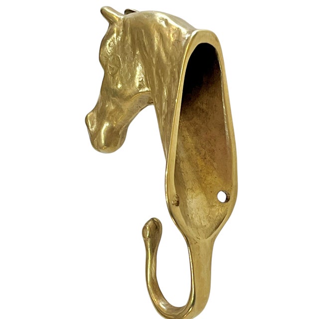 Mid 20th Century Pair Vintage Brass Equestrian Horse Wall Coat Hooks For Sale - Image 6 of 7