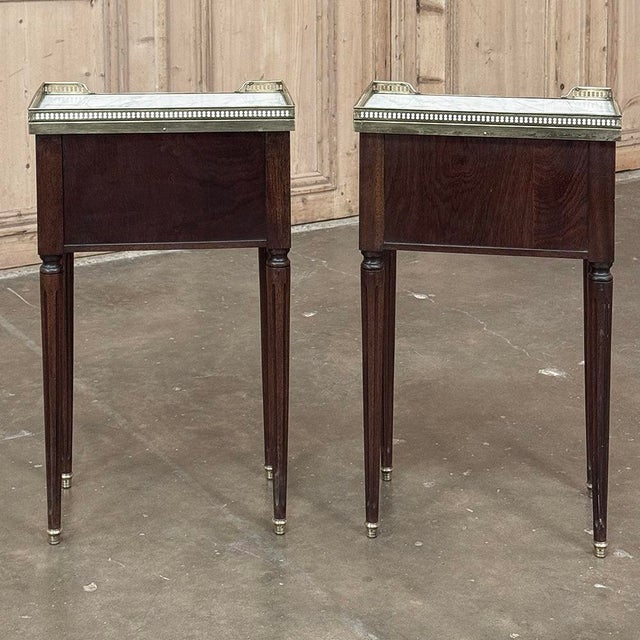 Pair Antique French Directoire Neoclassical End Tables With Carrara Marble For Sale - Image 14 of 14
