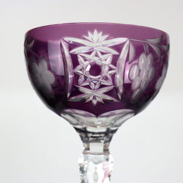 3 Antique Bohemian Cranberry Floral & Grape Cut to Clear Crystal Goblets C1900 For Sale - Image 4 of 6