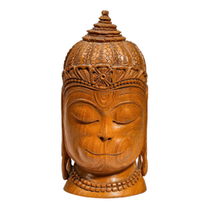 Vintage Fine Hand Carved Wood Buddha Bust Statue Spiritual Sculpture Meditation