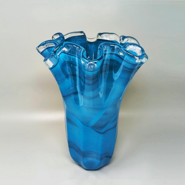 Blue Vintage Fazzoletto Murano Glass Vase by Dogi, Italy, 1970s For Sale - Image 8 of 8