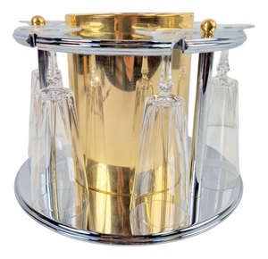 Brass Champagne Cooler with Glass Holder and Crystal flutes by Hans Turnwald for Freddotherm, Germany, 1960s, Set of 7