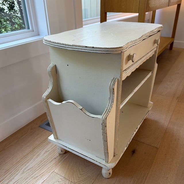 Vintage Painted Cream Nightstand/Side Table With Drawer & Open Storage For Sale - Image 4 of 11
