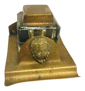 1900s Victorian Bronze Cherub Inkwell