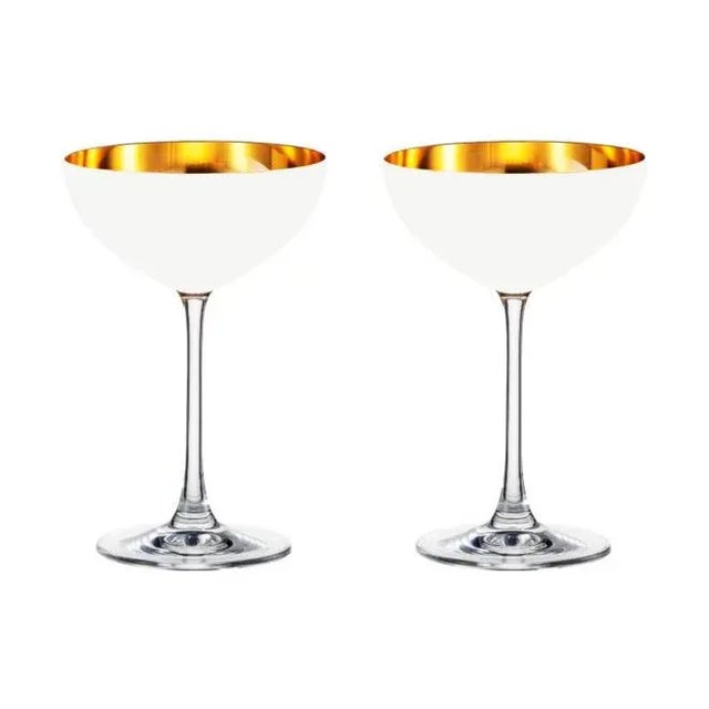 Modern Nicolette Mayer Oro 24k Crystal Coupe Glass, White, Set of 2 Glasses in Gift Tube For Sale - Image 3 of 3
