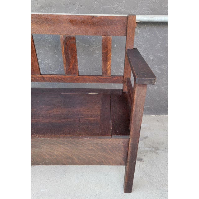 Brown Antique Hall Bench Mission Oak by Lifetime Furniture. Circa. 1910 For Sale - Image 8 of 18
