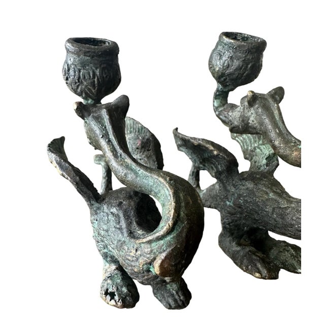 Early 19th Century Bronze Neo Gothic Dragon Candlesticks- a Pair For Sale In Chicago - Image 6 of 8