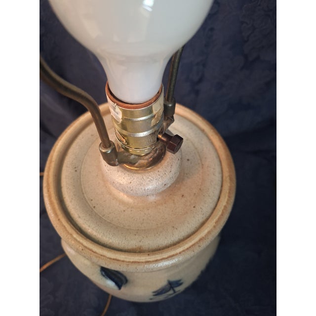 1980s Ethan Allen Crock Table Lamp With Deer Motif and Shade For Sale - Image 9 of 12
