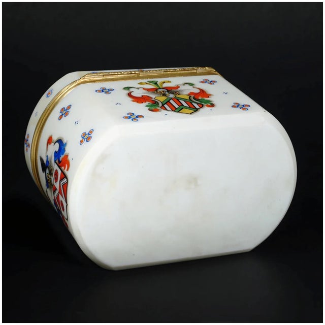 White 19th Century Antique Bohemian Opaline Glass Box Armorial Hand Painted Coat of Arms For Sale - Image 8 of 11