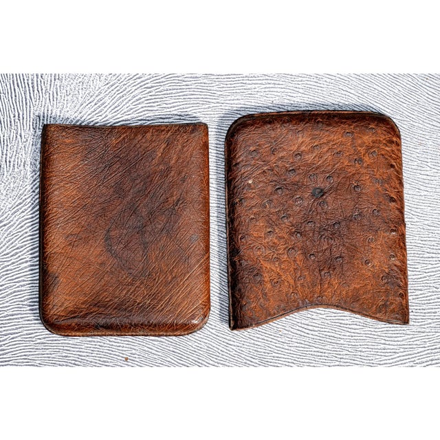 Exotic Ostrich Leather Antique Cigar Case Holder Luxury Art Deco 14k Gold For Sale - Image 9 of 11