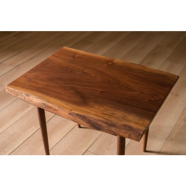 1970s Pair of Studio Live Edge Solid Walnut End Tables by George Nakashima For Sale - Image 5 of 11