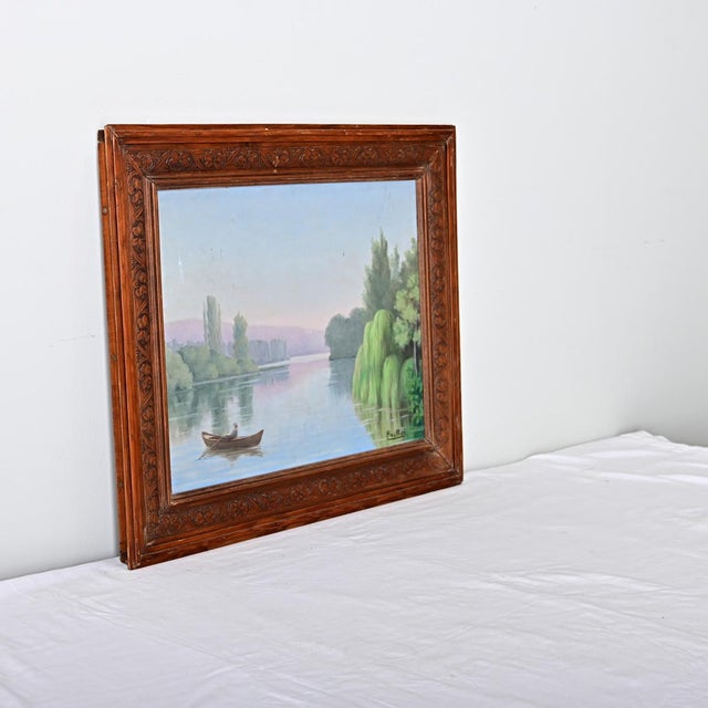 French Vintage Framed Landscape Painting For Sale - Image 11 of 11