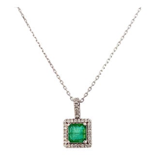 Natural Emerald Diamond Pendant 18" 14k WG 2.05 TCW Certified For Sale
