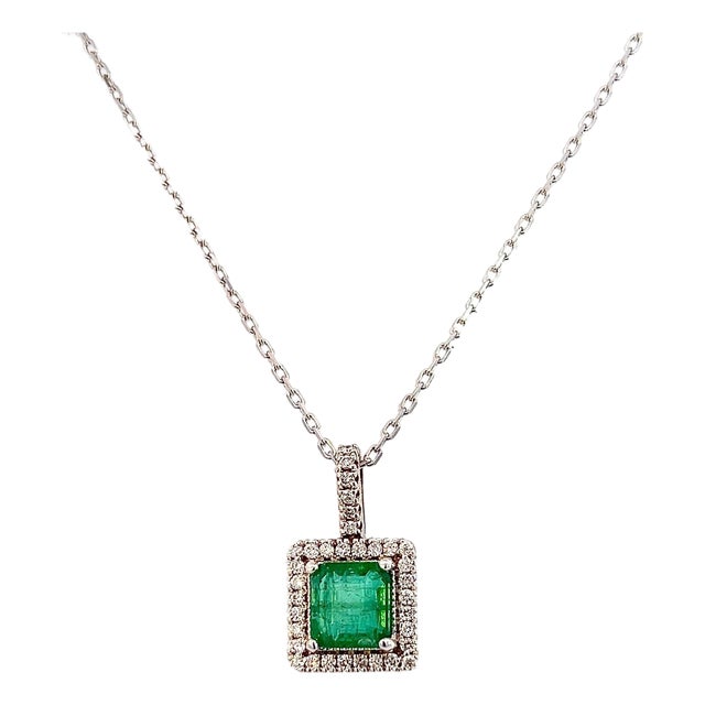 Natural Emerald Diamond Pendant 18" 14k WG 2.05 TCW Certified For Sale
