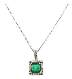 Natural Emerald Diamond Pendant 18" 14k WG 2.05 TCW Certified