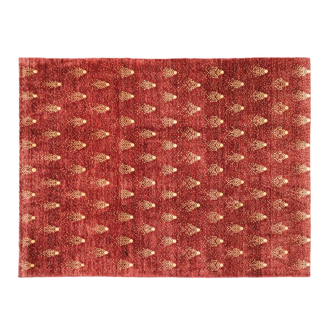 Red 8x10 Hand-Knotted Afghan Wool "Shooting Star" Transitional Rug in Red & Gold For Sale - Image 8 of 8