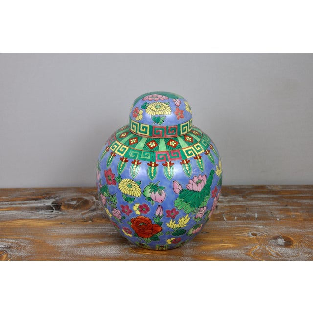 Blue Gorgeous Vintage Ceramic Ginger Jars With Floral Motifs For Sale - Image 8 of 12