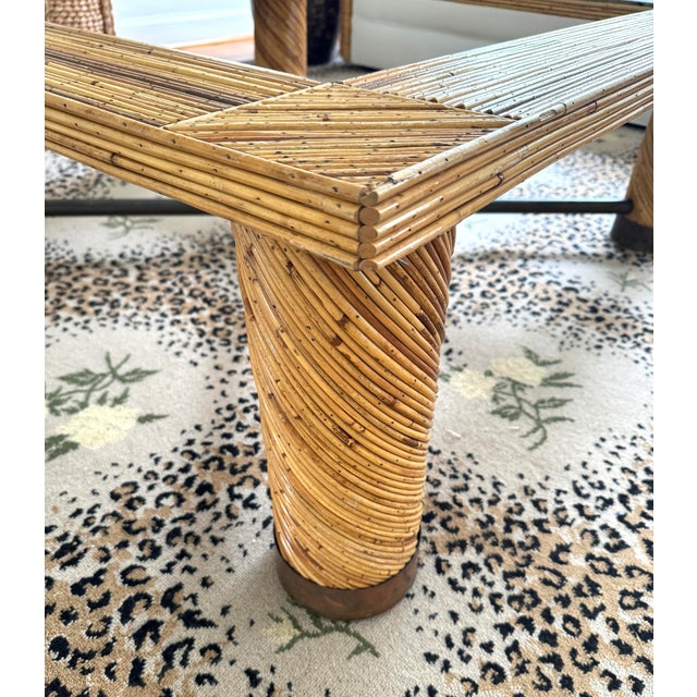 Italian Pencil Reed Coffee Table With Brass, Glass For Sale In Miami - Image 6 of 9