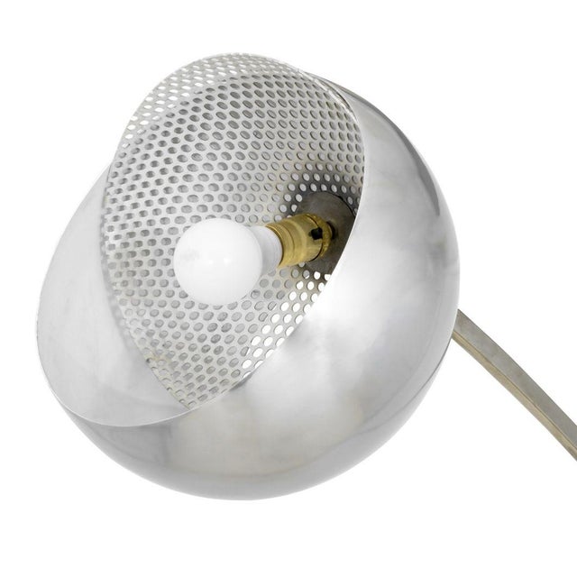 Achille Castiglioni for Flos Style Arc Floor Lamp, black rectangular composite base, arched steel arm, and globe...