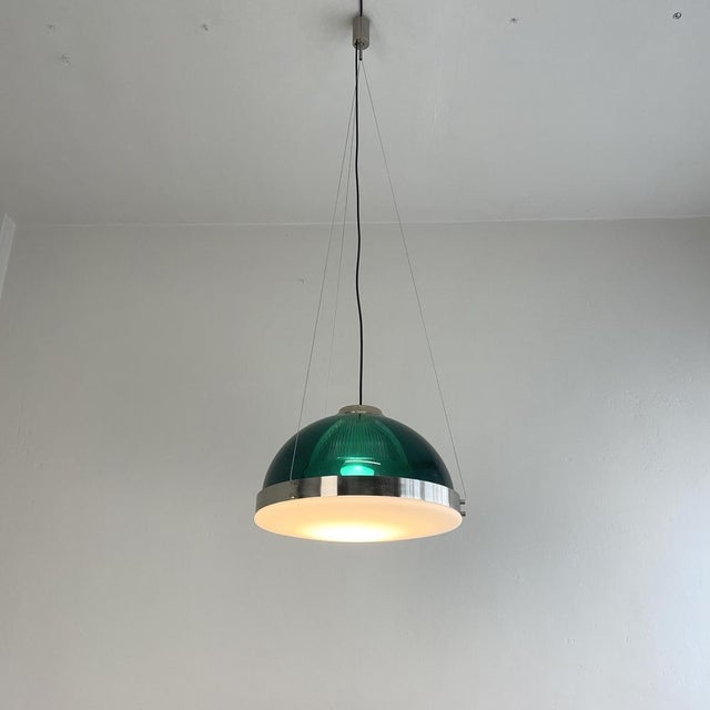 Mid-Century Modern Chandelier in Green Acrylic Glass Pendant Lamp, 1960s For Sale - Image 3 of 14
