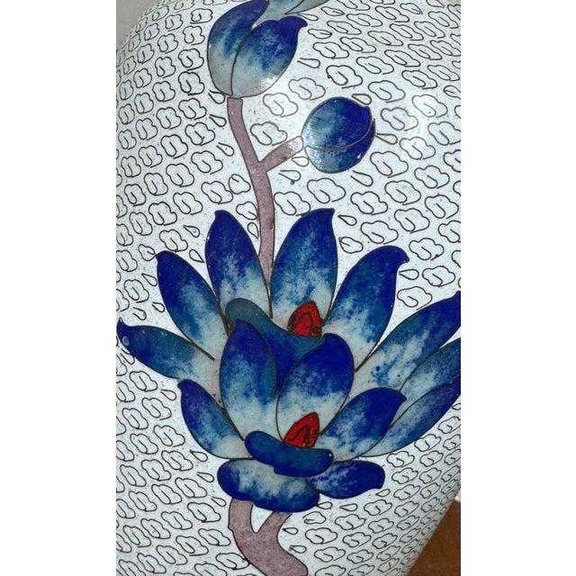 Chinese Enamel Cloisonné Vase With Flowers For Sale - Image 10 of 12