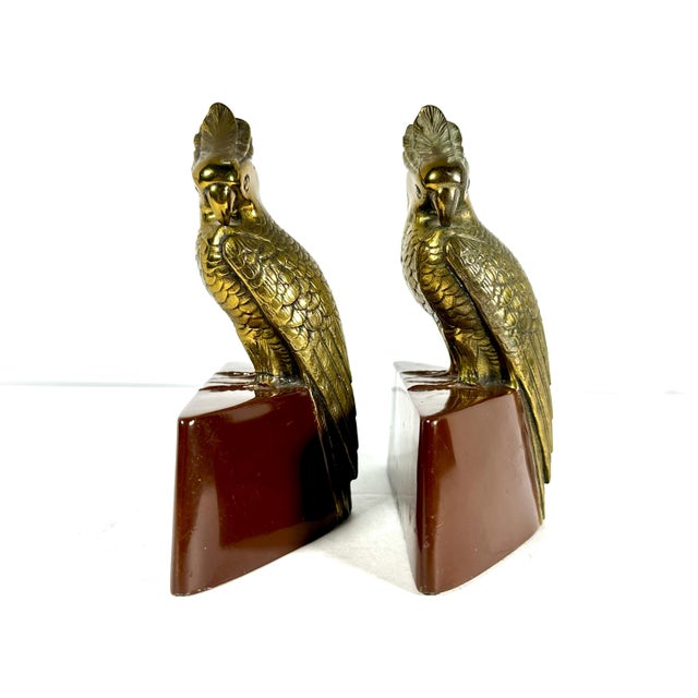 Art Deco Parrot Bookends: Jennings Brothers JB 287, Gold Gilt For Sale - Image 6 of 10