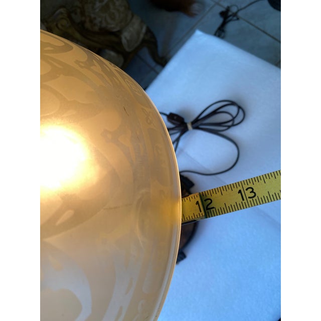 Amber Vintage Art Deco Style Table Lamp, Ornate Dark Bronze Metal Base, Amber Glass Dome Shade, 24” Tall For Sale - Image 8 of 12
