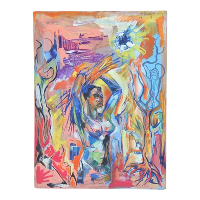 Gustave Alhadeff Colorful Tribal Nude Abstract 1962 For Sale