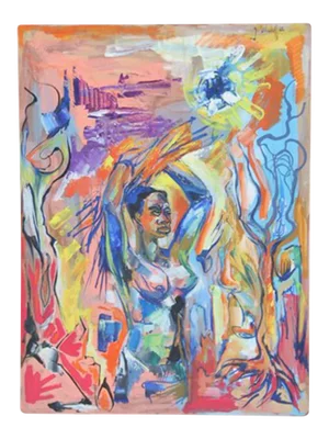 Gustave Alhadeff Colorful Tribal Nude Abstract 1962