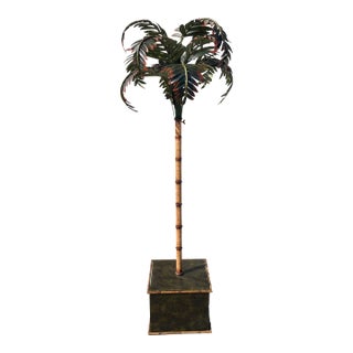 Jansen French Tole Life Size Palm Tree Mounted in Tole Planter Hand Painted For Sale