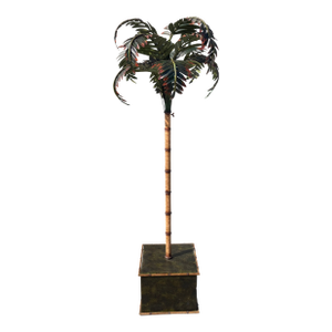 Jansen French Tole Life Size Palm Tree Mounted in Tole Planter Hand Painted