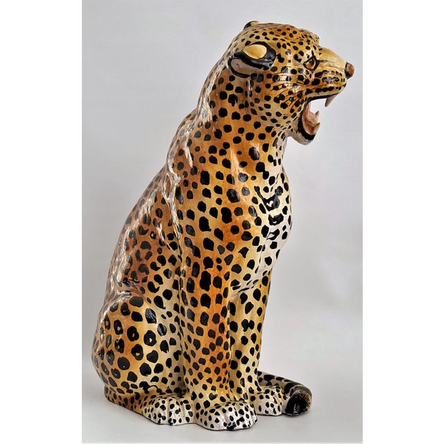 1960s Italian Ceramic Growling Leopard or Cheetah Floor Sculpture or