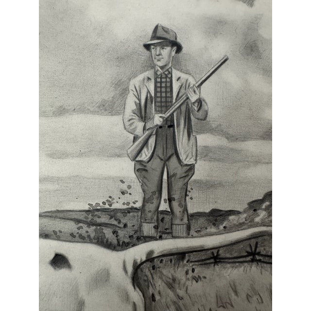 Original graphite pencil drawing by American artist and illustrator Theodore E. Schrock (1879–1952), depicting a standing...