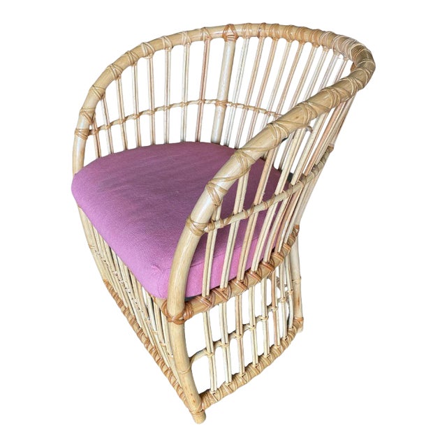 1970s Restored Gabriella Crespi Style Pencil Reed Rattan Armchair For Sale