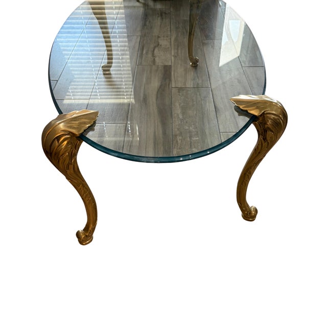 Hollywood Regency Brass Solid Fern Sculptural Frond Glass Top Coffee Table Attributed to p.e. Guerin Mid 20th Century Hollywood Regency For Sale - Image 3 of 12