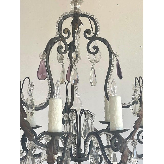 French Crystal Beaded Chandelier C. 1900's For Sale - Image 4 of 12