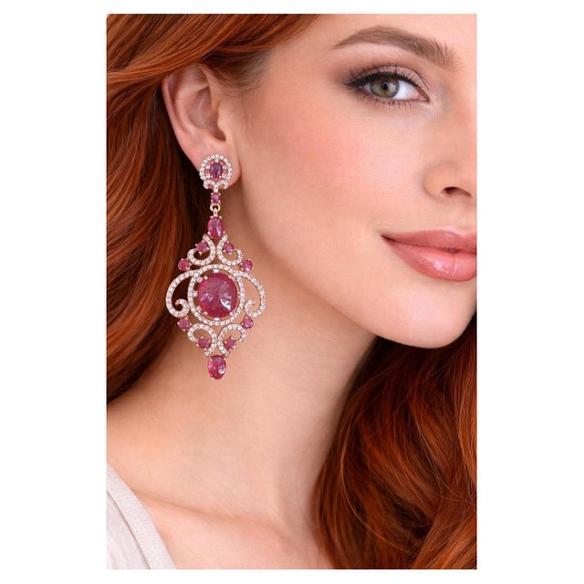 Late 20th Century Bochic “Capri” Vintage Ruby & White Topaz Earrings Set In 18K Gold & Silver For Sale - Image 5 of 10