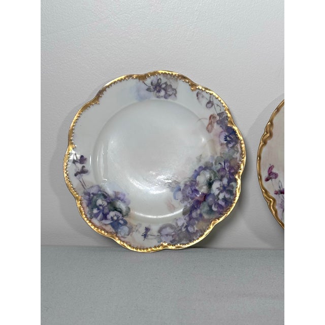Pair of Antique Haviland French Provencial Floral Porcelain Gold Rimmed Decorative Plates For Sale - Image 9 of 12