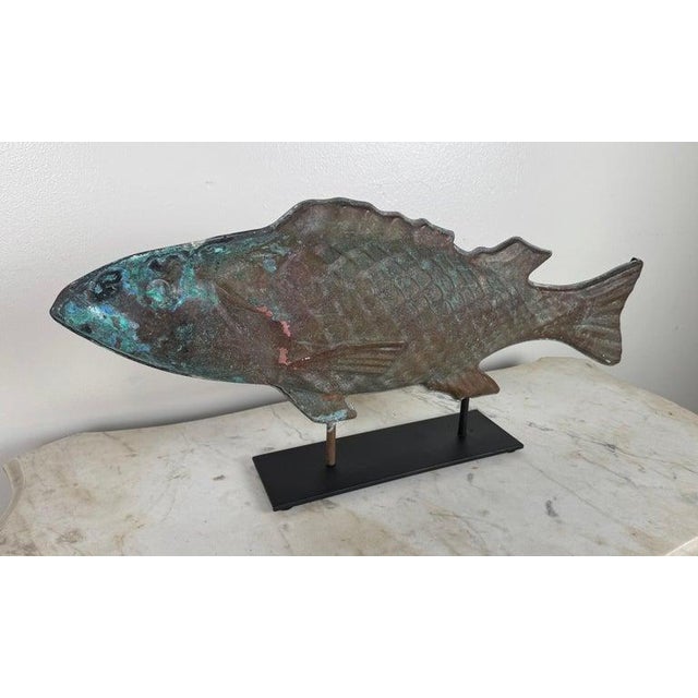 Folk Art Antique Copper Fish on Iron Base For Sale - Image 3 of 8