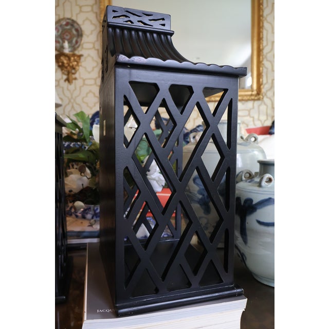 Global Views Williamsburg Black Chinoiserie Pagoda Wall Shelves / Decorative Sconces — A Pair For Sale In Washington DC - Image 6 of 18