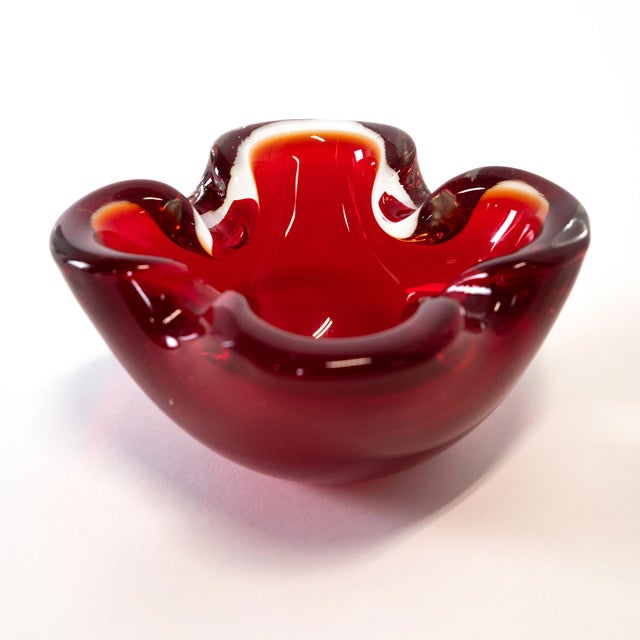 Glass 1960s Italian Murano Style Art Glass Red Bowl / Ashtray For Sale - Image 7 of 8